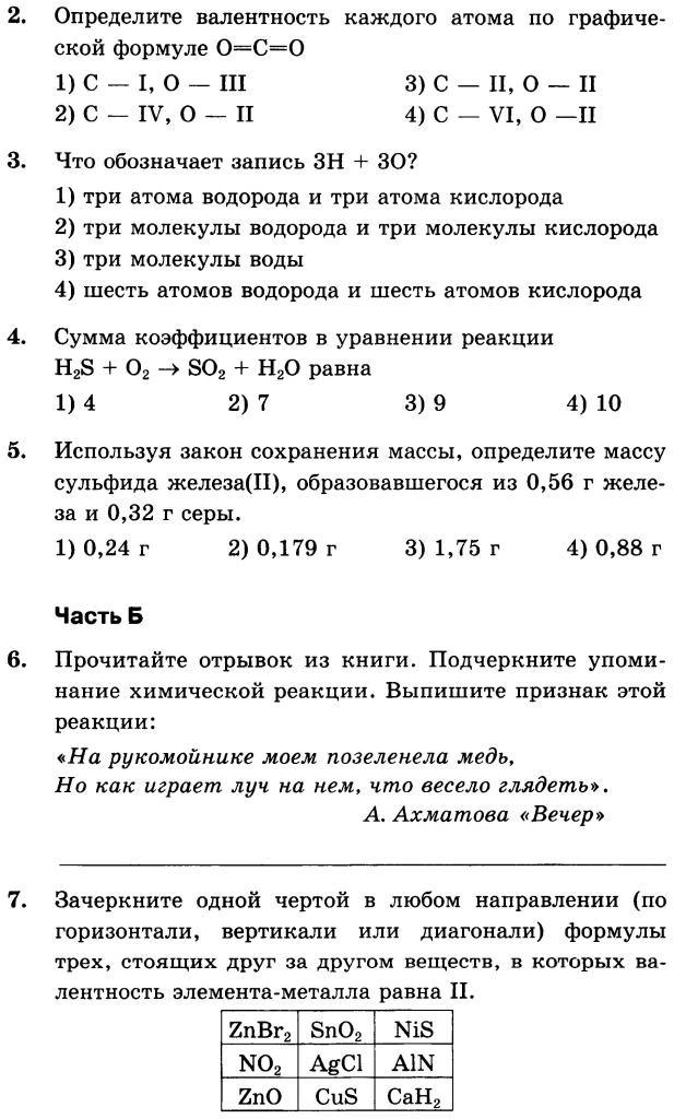 Контрольная работа: Химические элементы, их связи и валентность